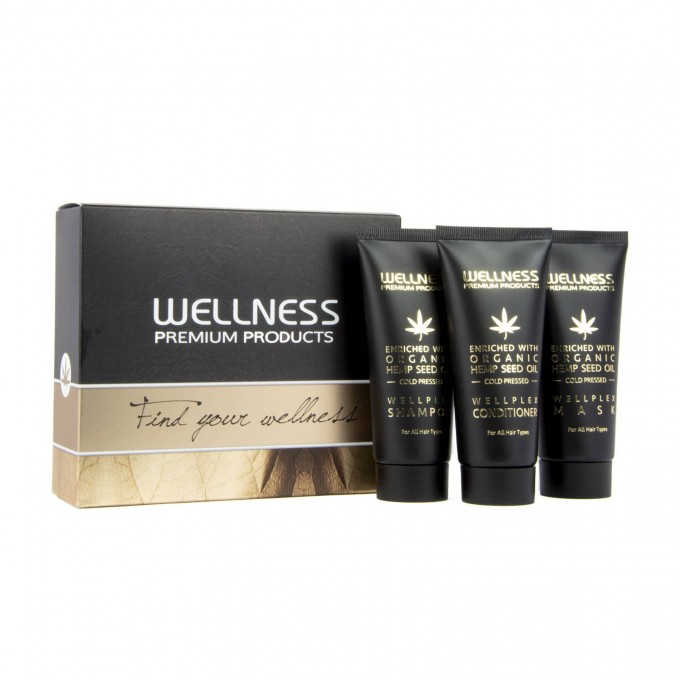 Set de viaje WELLPLEX Acondicionador 50 ml Champú 50 ml Mascarilla 50 ml